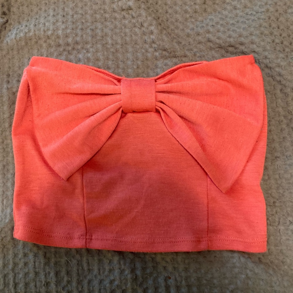 LA Hearts coral bow crop top / bandeau/ tube top size XS